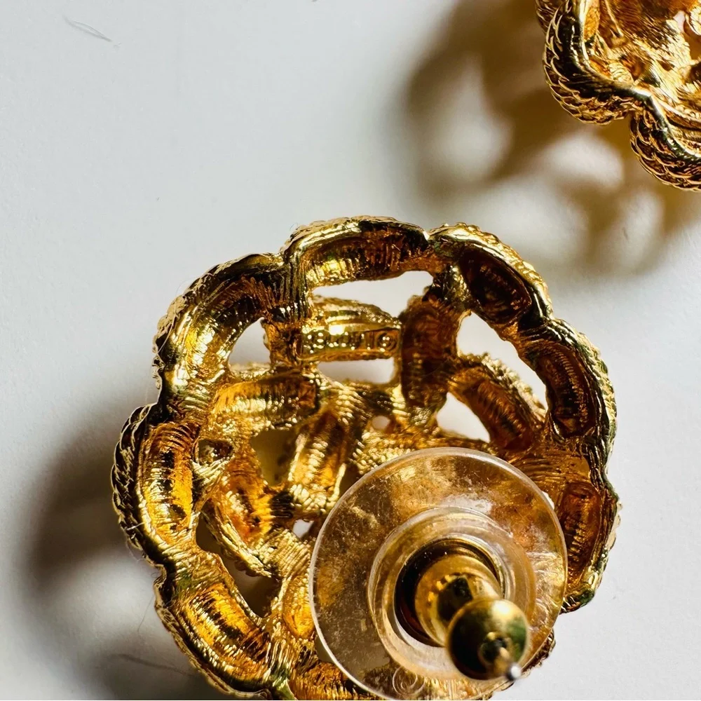 Vintage Monet Golden Weaved Pierced Earrings